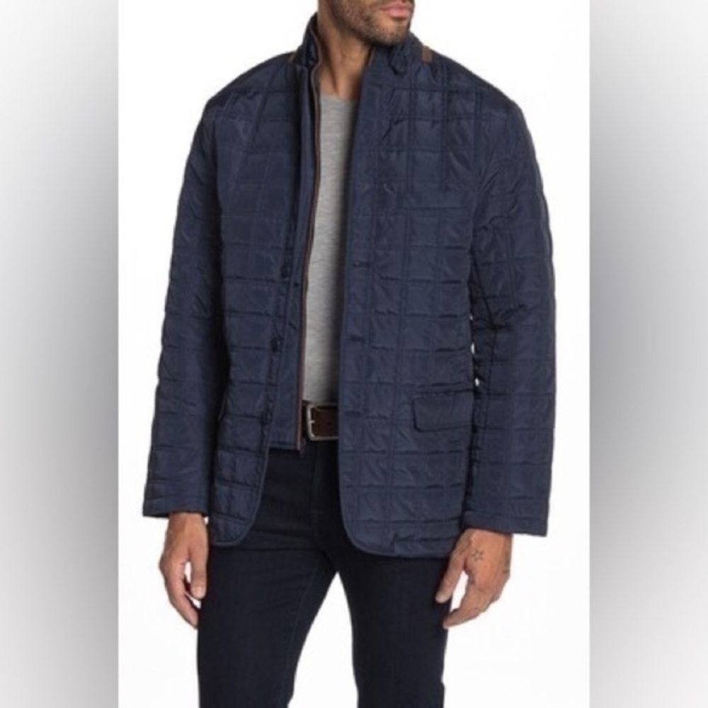 TailorByrd Mens Navy Quilted Barn Jacket Removable Dickey Elbow Patches XXL